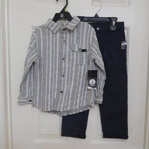 NWT 2pc Volcom Gray Stripe Snap Shirt & Pants Set sz 4t